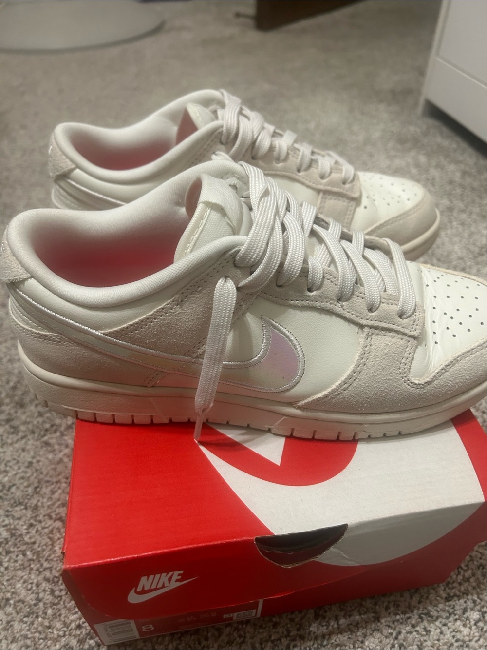 Nike Women's Off-White Low-Top Sneakers with Iridescent Swoosh